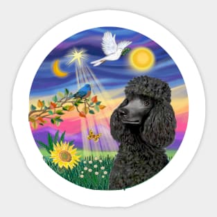 A Black Standard Poodle and the Bluebird of Happiness Sticker